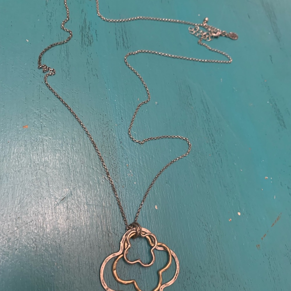 Triple layer cross silver & gold necklace